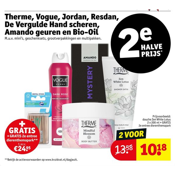 Therme, Vogue, Jordan, Resdan, De Vergulde Hand scheren, Amando geuren en Bio-Oil