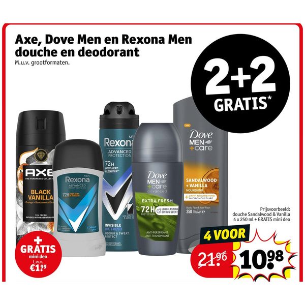 Axe, Dove Men en Rexona Men douche en deodorant