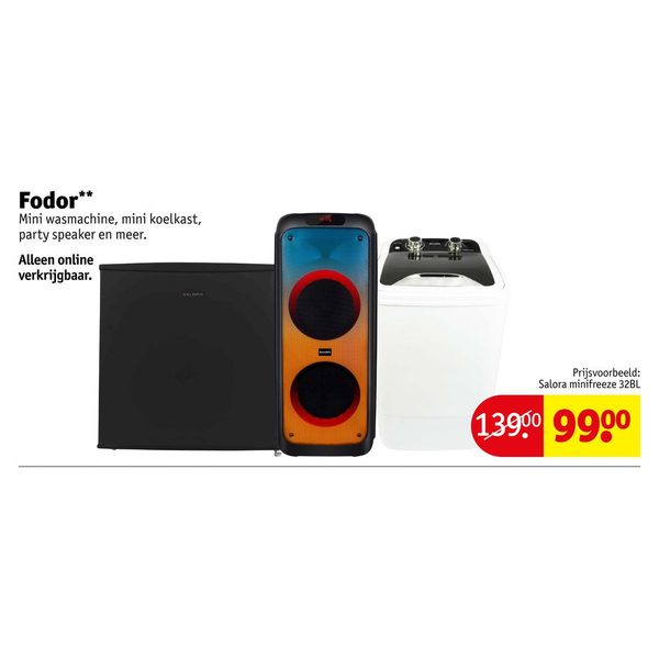 Fodor Mini wasmachine, mini koelkast, party speaker