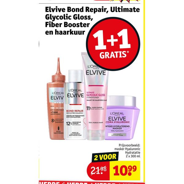 Elvive Bond Repair, Ultimate Glycolic Gloss, Fiber Booster en haarkuur