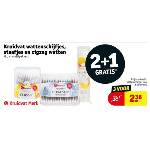 Kruidvat wattenschijfjes, staafjes en zigzag watten