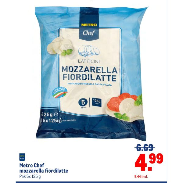 Metro Chef mozzarella fiordilatte Pak 5x 125 g