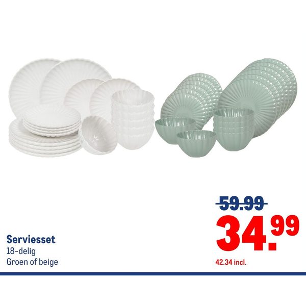 Serviesset 18-delig Groen of beige