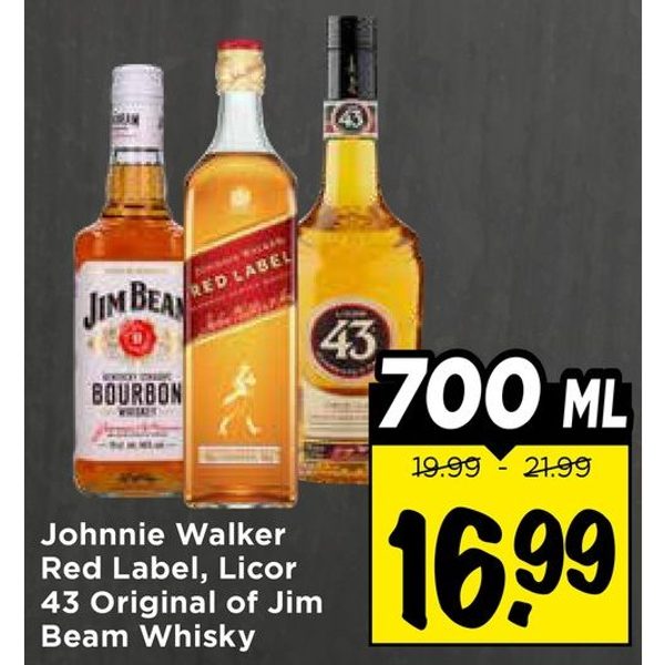 Johnnie Walker Red Label, Licor 43 of Jim Beam Whisky