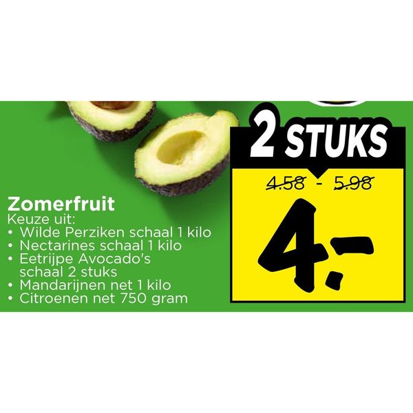 Zomerfruit (Wilde Perziken, Nectarines, Eetrijpe Avocado's, Mandarijnen, Citroenen)