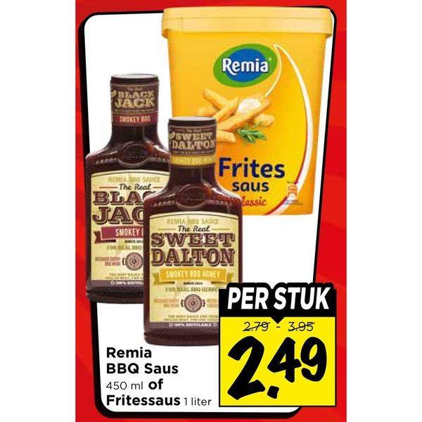 Remia BBQ Saus 450 ml of Fritessaus 1 liter