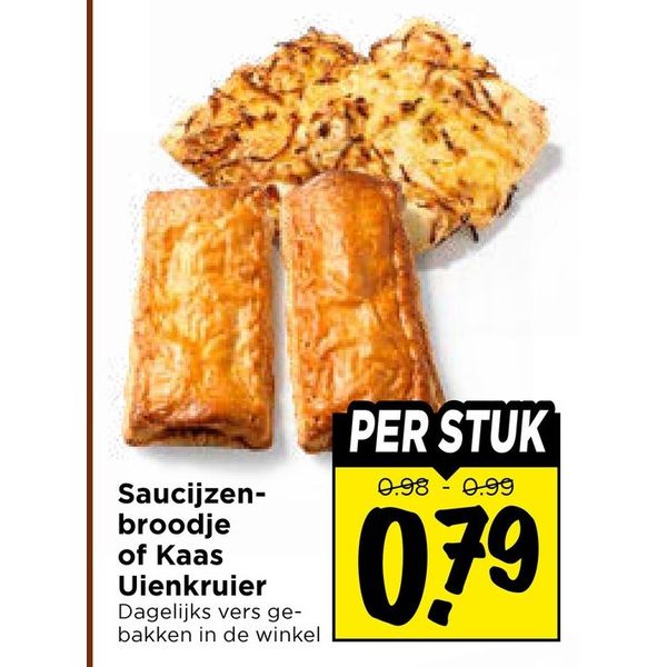 Saucijzenbroodje of Kaas Uienkruier