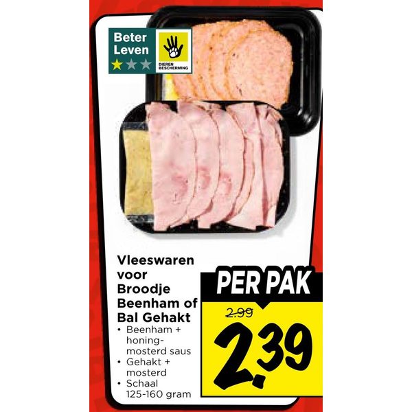 Vleeswaren voor Broodje (Beenham of Bal Gehakt)