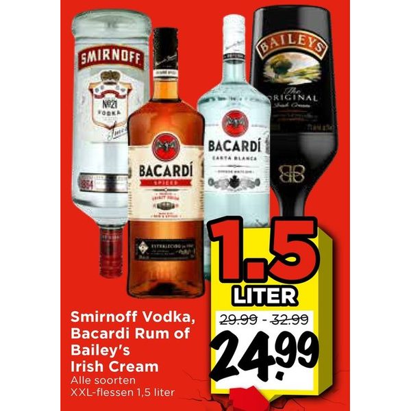 Smirnoff Vodka, Bacardi Rum of Bailey's Irish Cream
