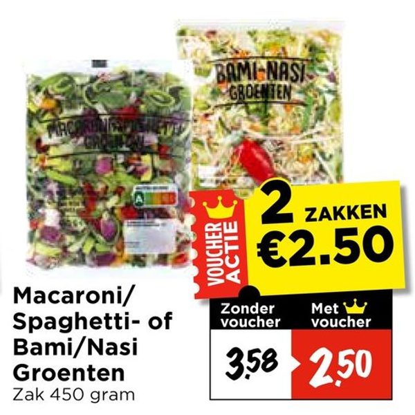 Macaroni/Spaghetti- of Bami/Nasi Groenten