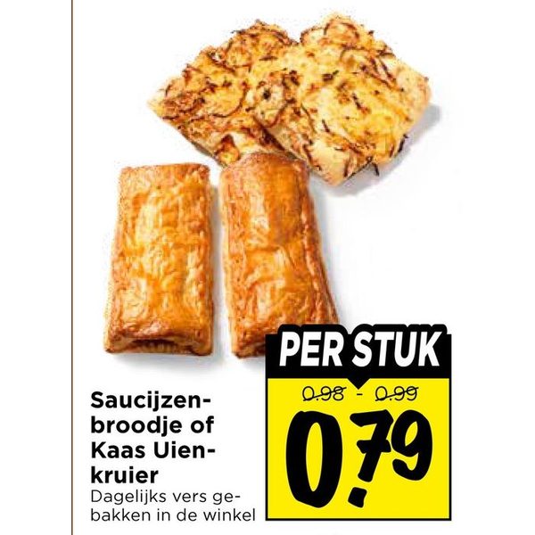 Saucijzenbroodje of Kaas Uien-kruier