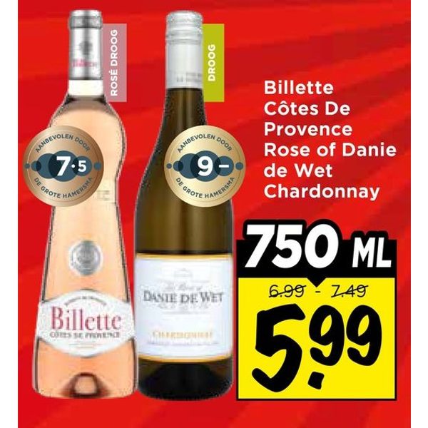 Billette Côtes De Provence Rose of Danie de Wet Chardonnay