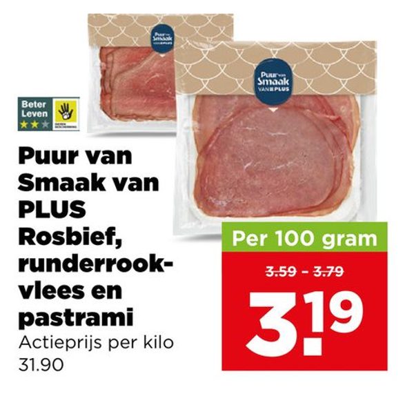 Puur van Smaak van PLUS Rosbief, runderrookvlees en pastrami
