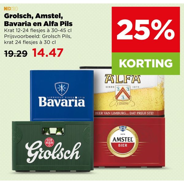 Grolsch, Amstel, Bavaria en Alfa Pils