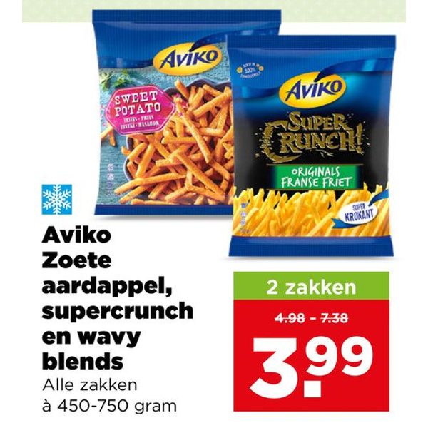 Aviko Zoete aardappel, supercrunch en wavy blends