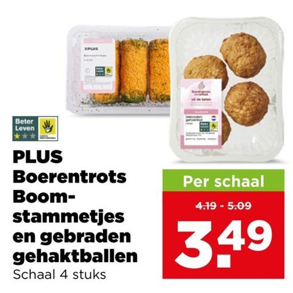 PLUS Boerentrots Boomstammetjes en gebraden gehaktballen