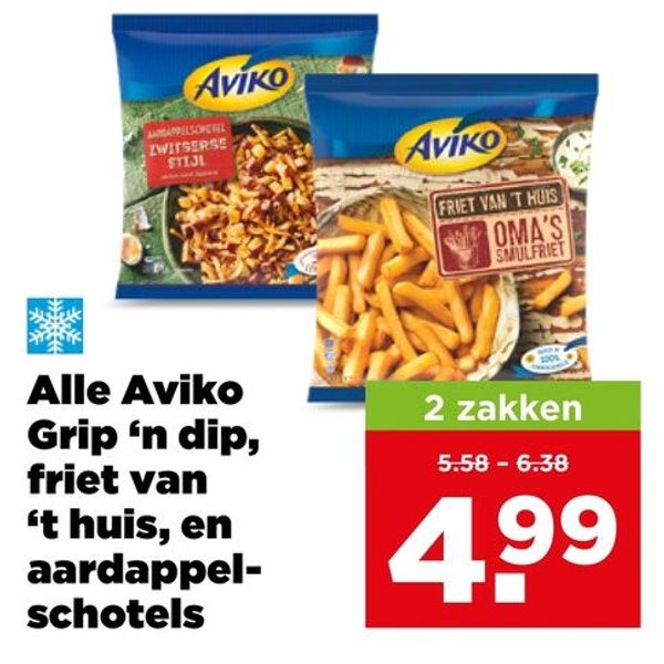 Aviko Grip 'n dip, friet van 't huis en aardappelschotels