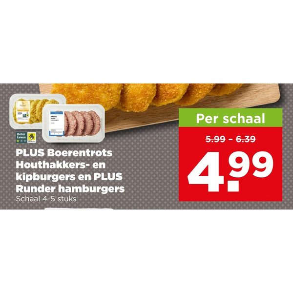 PLUS Boerentrots Houthakkers- en kipburgers en PLUS Runder hamburgers