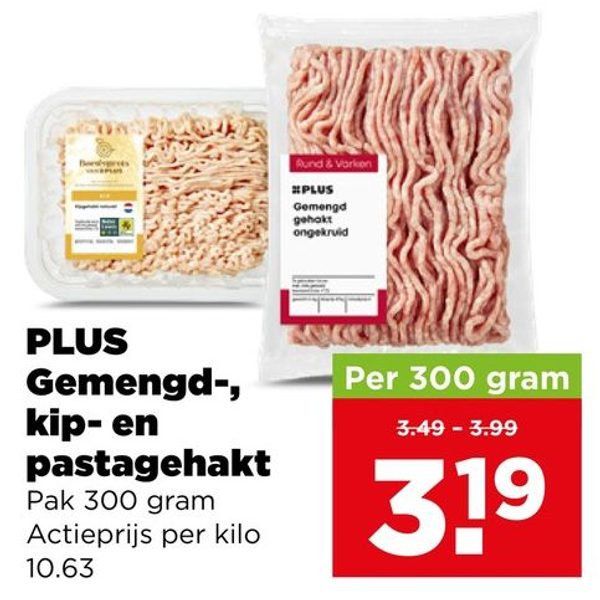 PLUS Gemengd-, kip- en pastagehakt
