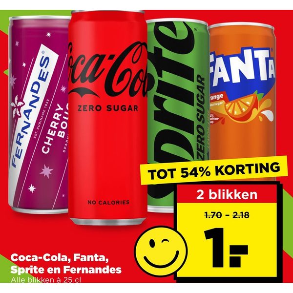 Coca-Cola, Fanta, Sprite en Fernandes blikken