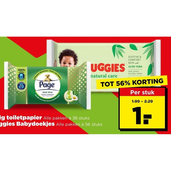 Page vochtig toiletpapier en Huggies babydoekjes