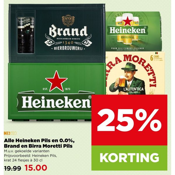 Alle Heineken Pils en 0.0%, Brand en Birra Moretti Pils