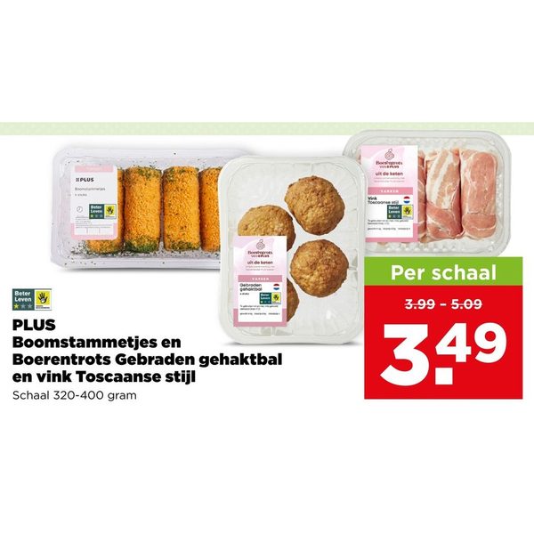 PLUS Boomstammetjes en Boerentrots Gebraden gehaktbal en vink Toscaanse stijl