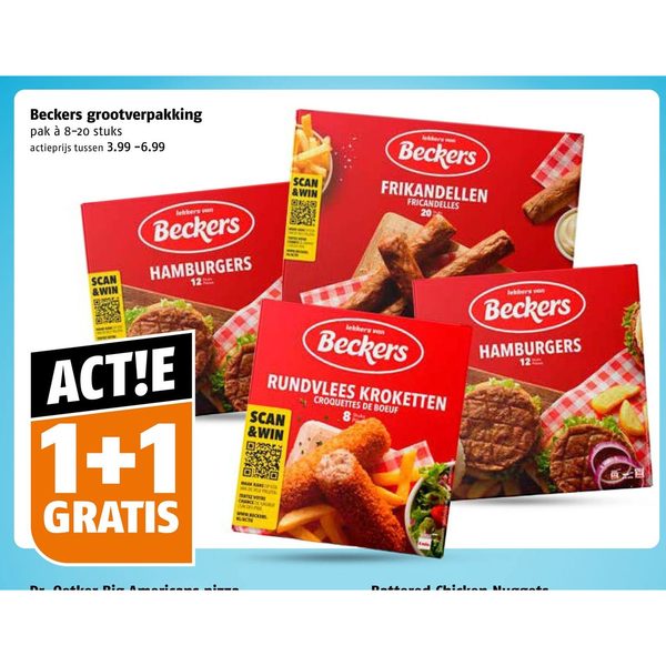 Beckers grootverpakking (frikandellen, hamburgers, kroketten)