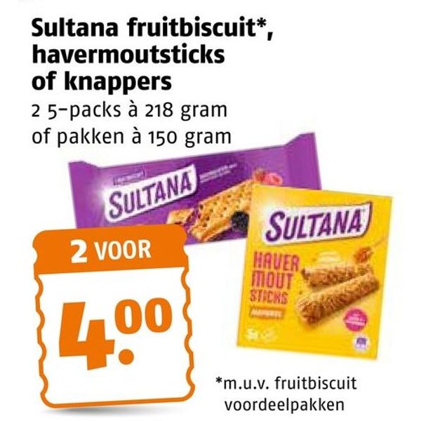 Sultana fruitbiscuit, havermoutsticks of knappers