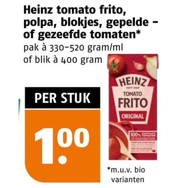 Heinz tomato frito, polpa, blokjes, gepelde of gezeefde tomaten