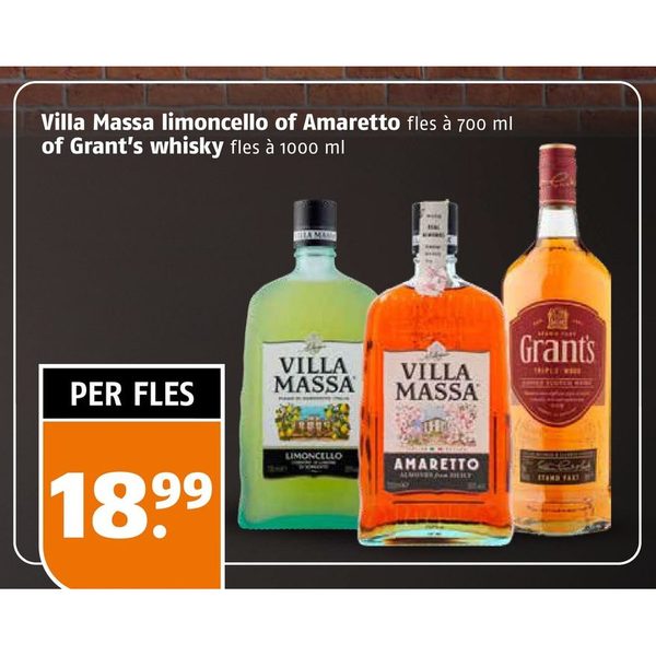 Villa Massa limoncello, Amaretto of Grant's whisky