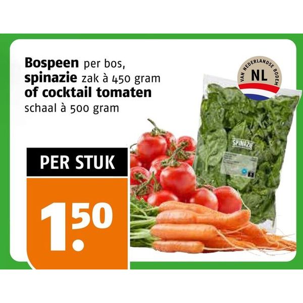 Bospeen, spinazie of cocktail tomaten