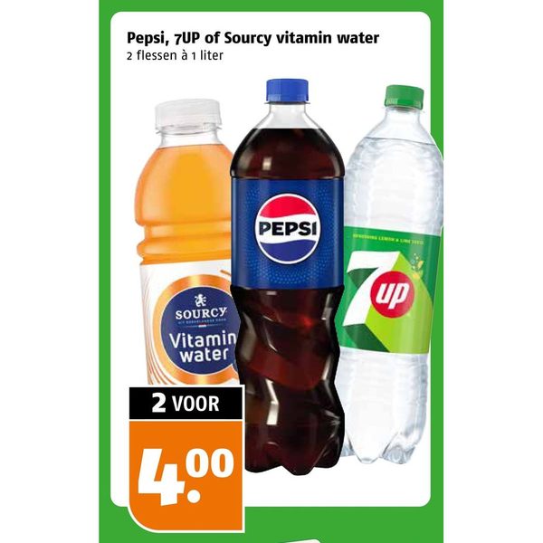 Pepsi, 7UP of Sourcy vitamin water