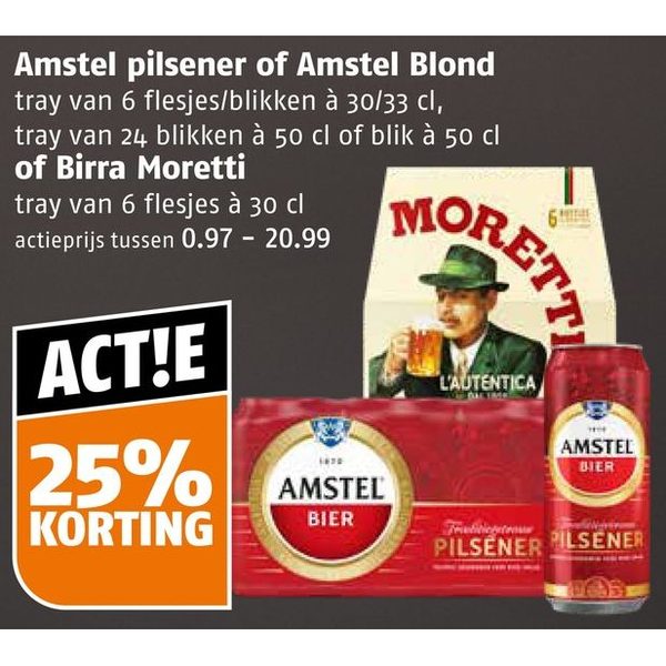 Amstel pilsener of Amstel Blond of Birra Moretti