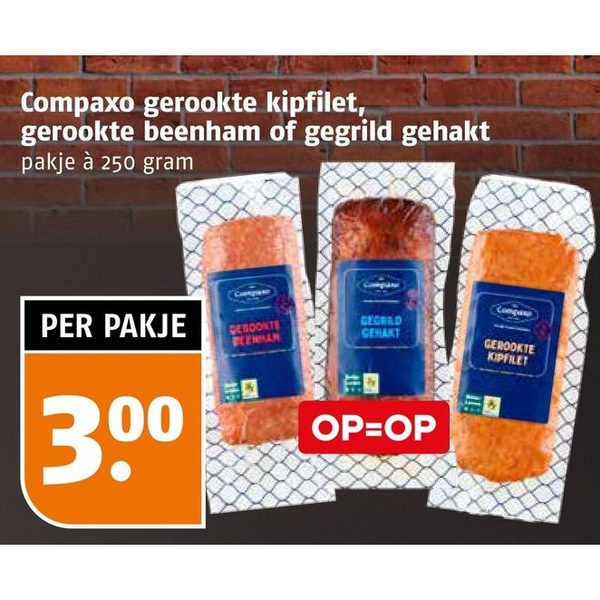 Compaxo gerookte kipfilet/beenham/gegrild gehakt
