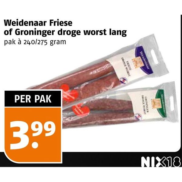 Weidenaar Friese of Groninger droge worst