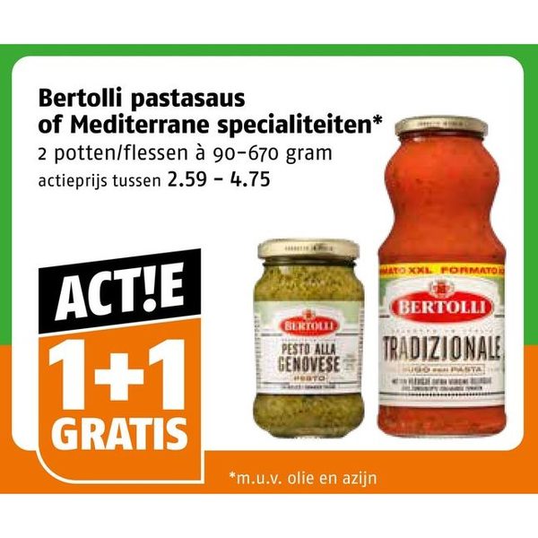 Bertolli pastasaus of Mediterrane specialiteiten