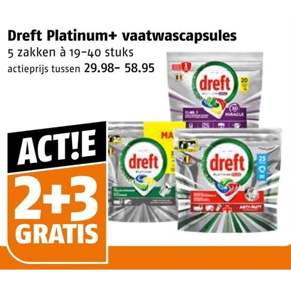 Dreft Platinum+ vaatwascapsules