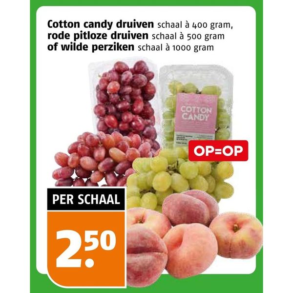 Cotton candy druiven, rode pitloze druiven of wilde perziken