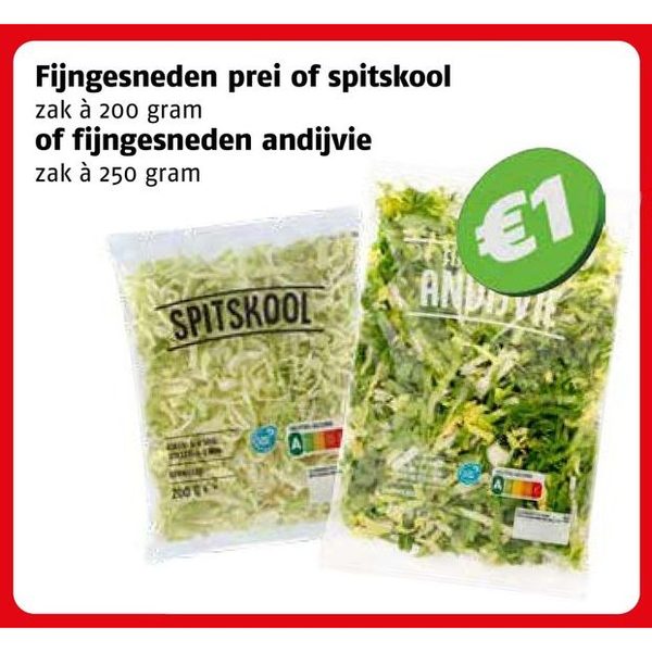Fijngesneden prei, spitskool of andijvie