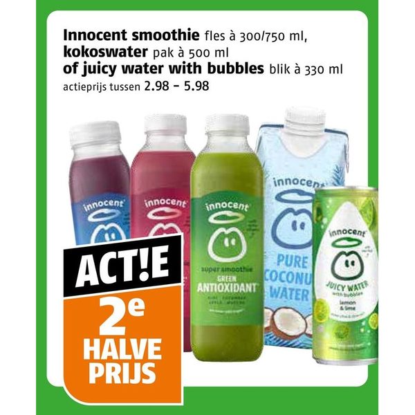 Innocent smoothie, kokoswater of juicy water with bubbles