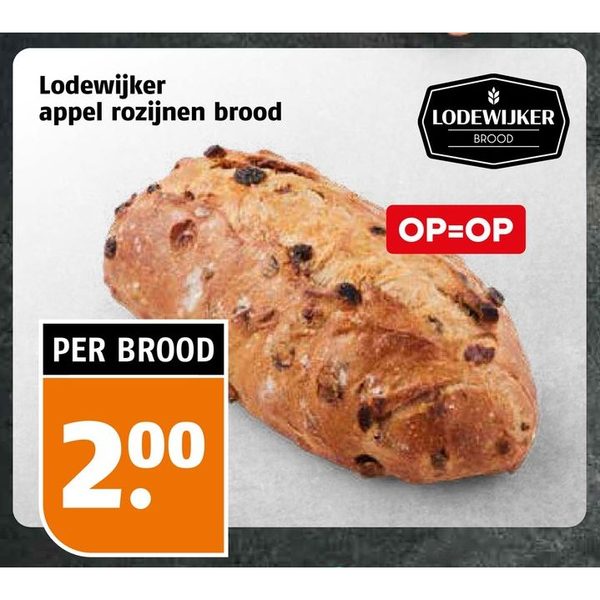Lodewijker appel rozijnen brood