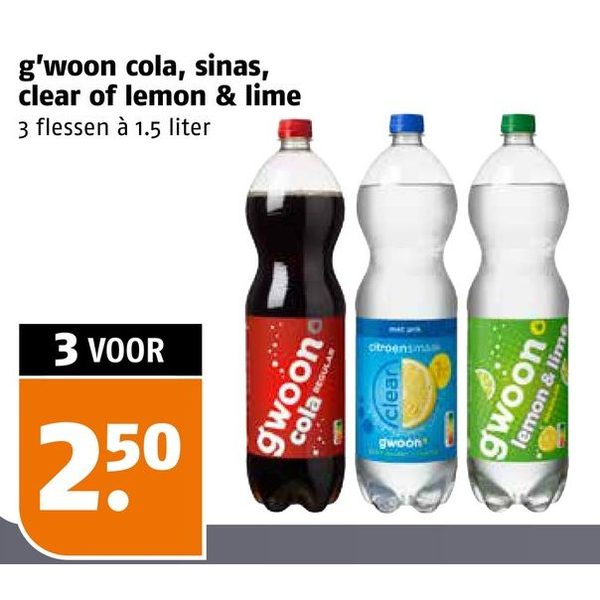 g'woon cola, sinas, clear of lemon & lime