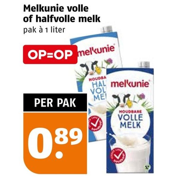 Melkunie volle of halfvolle melk