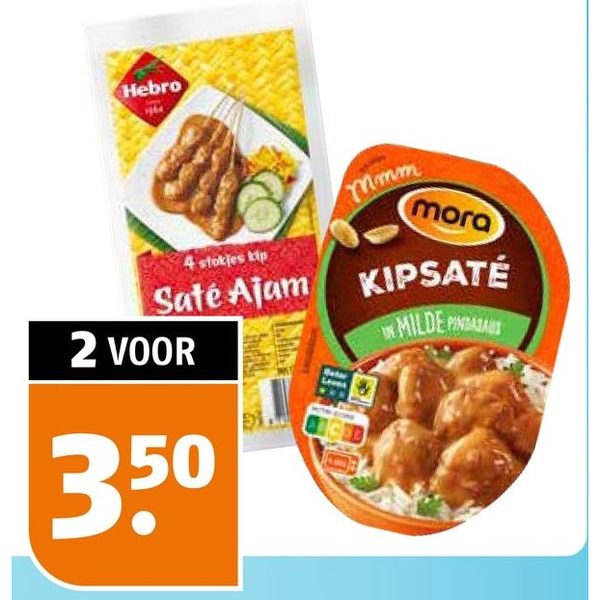 Hebro saté of Mora saté, gehaktballetjes, loempia of snackbroodjes
