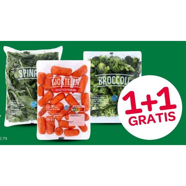 worteltjes, spinazie, bloemkool- of broccoliroosjes
