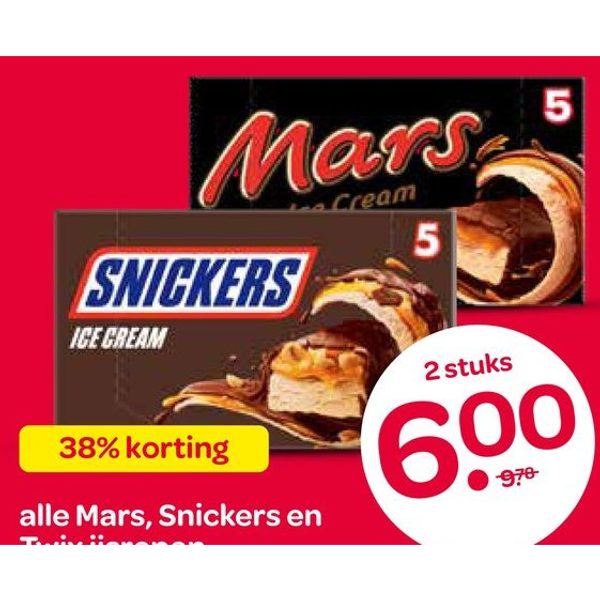 Mars, Snickers en Twix ijsrepen