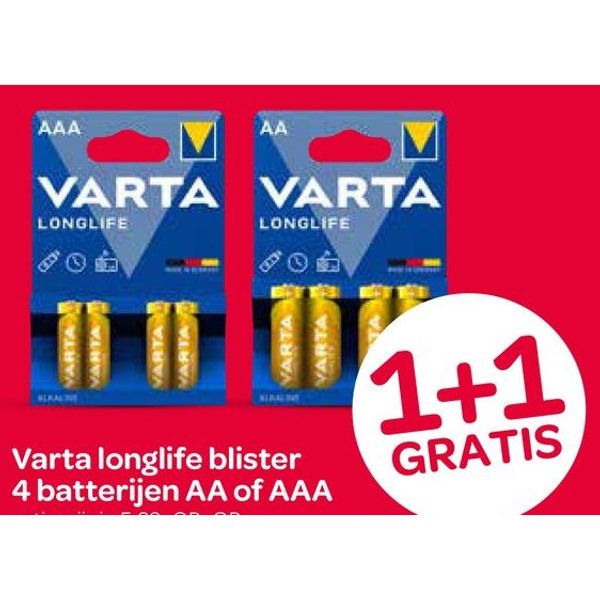 Varta longlife blister 4 batterijen AA of AAA