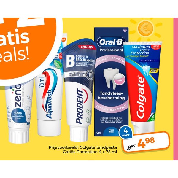 Oral-B, Aquafresh, Colgate, Prodent en Zendium tandpasta