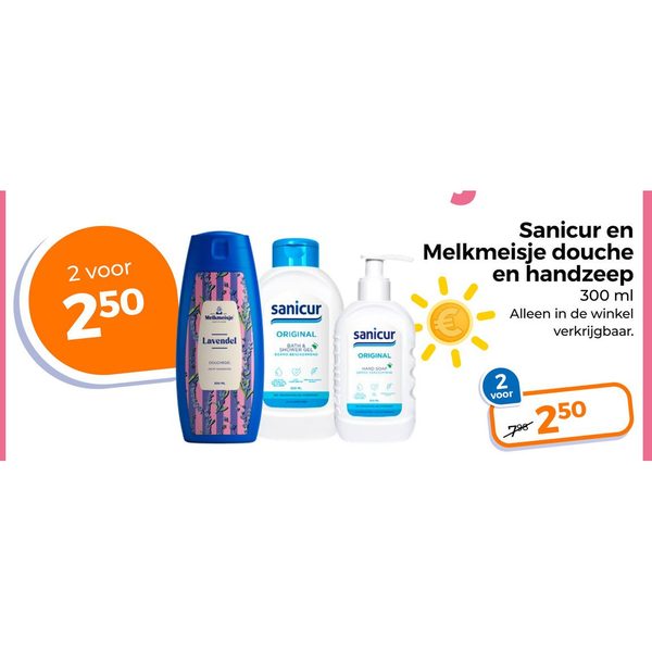 Sanicur en Melkmeisje douche en handzeep